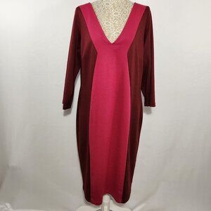 Anna Scholz Women's Size 14 Maroon Color Block Deep V-Neck Zip Close Dress Event